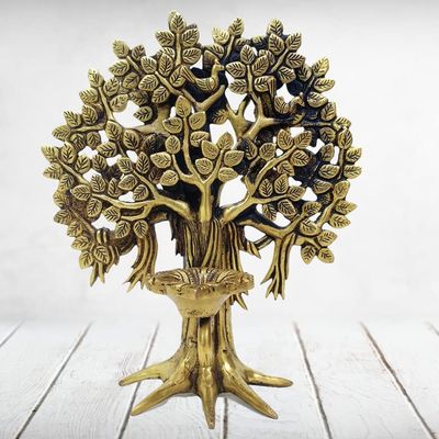 Brass Tree of Life Diya, Traditional and Decorative Kalpavriksha Tree Tealight Holder Best for Giftin, Medium