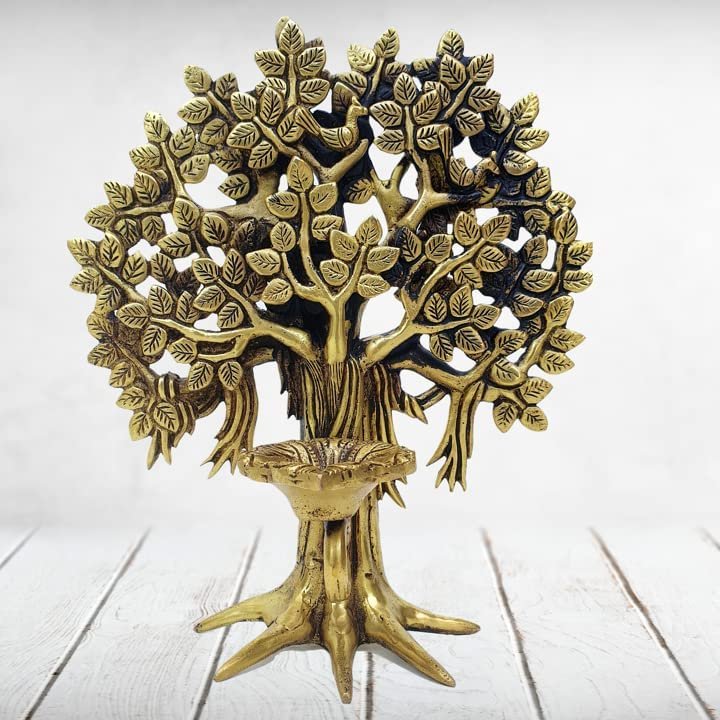 Brass Tree of Life Diya, Traditional and Decorative Kalpavriksha Tree Tealight Holder Best for Giftin, Medium