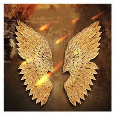 Gold 3D Wall Decor Metal Angel Wings Art Wall Decor, Hand Embossed, Vintage Bedroom and Living Room Background Wall Decor, 2pcs (Color : 100X41cm)