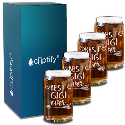Best Gigi Ever Etched 5 oz Beer Can Set of Four Glasses Unique Grandma Gift Idea for Grandmother, Grandparents, Women