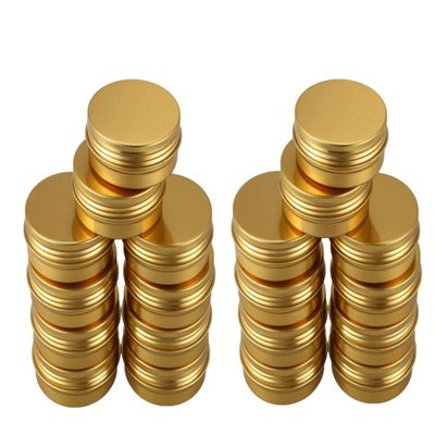 2oz/60ml Gold Aluminum Tin Jar with Screw Lid Metal Round Tins Aluminum Tin Cans Containers Metal Steel Tin Cosmetic Sample Containers for Lip Balm DIY Salve Spice Candies Crafts, 18Pack
