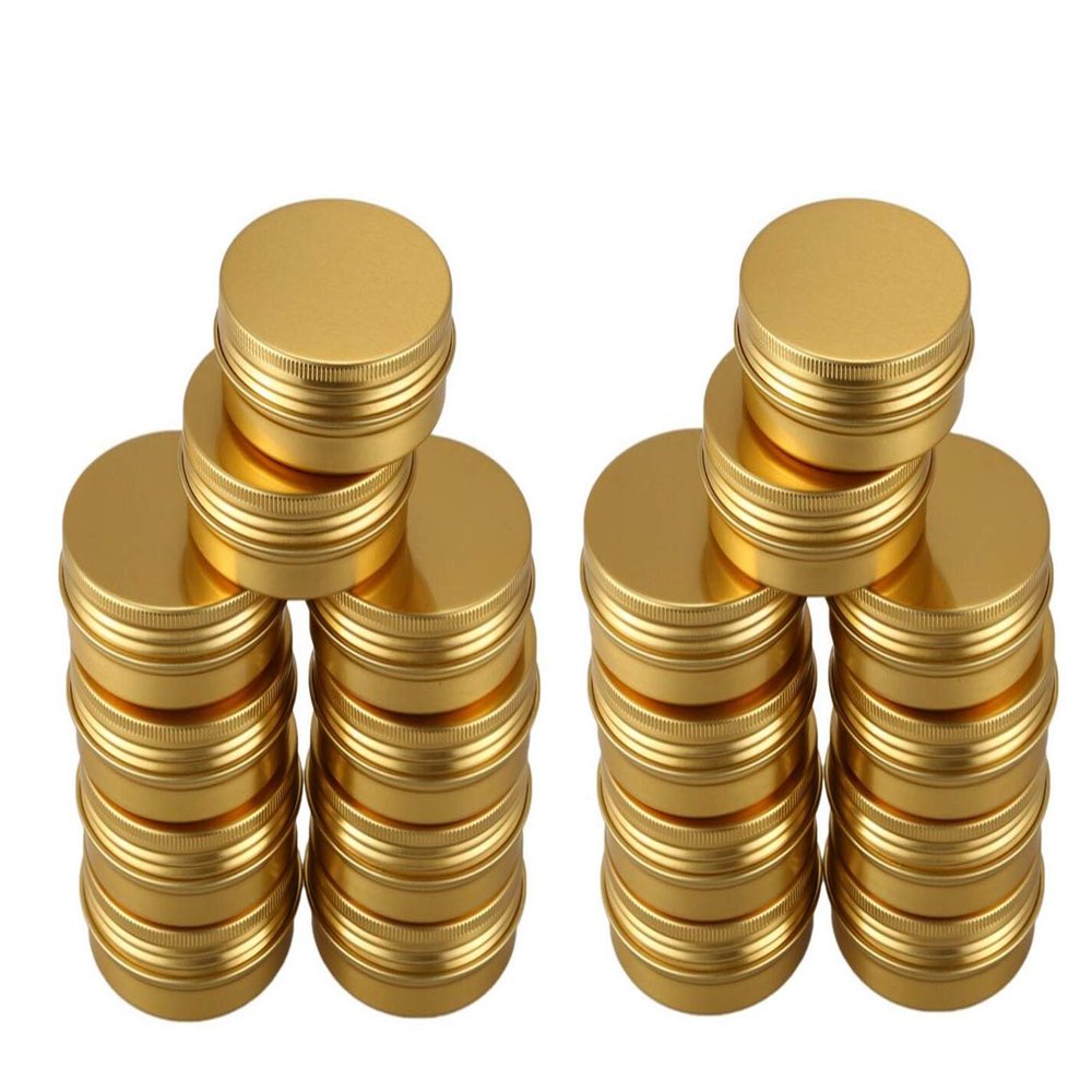 2oz/60ml Gold Aluminum Tin Jar with Screw Lid Metal Round Tins Aluminum Tin Cans Containers Metal Steel Tin Cosmetic Sample Containers for Lip Balm DIY Salve Spice Candies Crafts, 18Pack