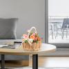 RNCOZE 2 PCS Wedding Flower Girl Baskets with Handle, Wicker Rattan Flower Basket with Bowknot Decorative and White Plastic Insert, Portable Storage Basket for Home Garden Decor(White L) view 3