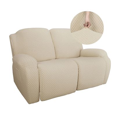 4 Pieces Stretch Recliner Chair Slipcover, Jacquard Reclining Couch Cover Armchair Sofa Covers Anti-Slip Furniture Slipcovers with Elastic Bottom (Coffee)