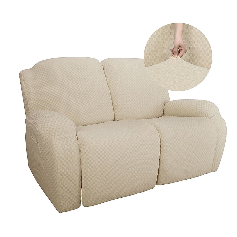 4 Pieces Stretch Recliner Chair Slipcover, Jacquard Reclining Couch Cover Armchair Sofa Covers Anti-Slip Furniture Slipcovers with Elastic Bottom (Coffee)