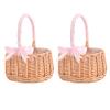 RNCOZE 2 PCS Wedding Flower Girl Baskets with Handle, Wicker Rattan Flower Basket with Bowknot Decorative and White Plastic Insert, Portable Storage Basket for Home Garden Decor(Pink L) view 1