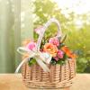 RNCOZE 2 PCS Wedding Flower Girl Baskets with Handle, Wicker Rattan Flower Basket with Bowknot Decorative and White Plastic Insert, Portable Storage Basket for Home Garden Decor(Pink L) view 2