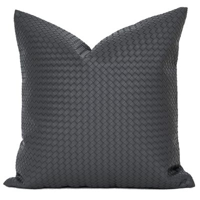 XSlive PU Throw Pillow Cover Woven Faux Leather Cushion Cover Modern Farmhouse Square Decorative Pillowcase for Sofa Office Bedroom (Grey, 18"x18")