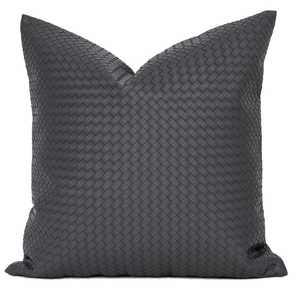 XSlive PU Throw Pillow Cover Woven Faux Leather Cushion Cover Modern Farmhouse Square Decorative Pillowcase for Sofa Office Bedroom (Grey, 18"x18")