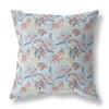 HomeRoots Light Blue Indigo Red Broadcloth 18 Sky Blue Red Roses Indoor Outdoor Throw Pillow view 1