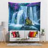 CORFOTO Blue Waterfall Tapestry Nature Forest Landscape Valley Lake Cliff Flower Cascade Waterfall Wonderland Tapestry for Men Bedroom Aesthetic Living Room Dorm Decor Posters 92Wx70H inches Fabric view 2