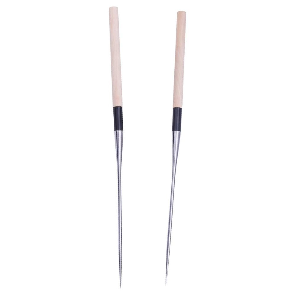 Angoily 2pcs Sashimi Long Chopsticks Stainless Steel Wooden Noodles Chopstick Japanese Cooking Frying Moribashi Sushi Korean Handle Travel Non-slip