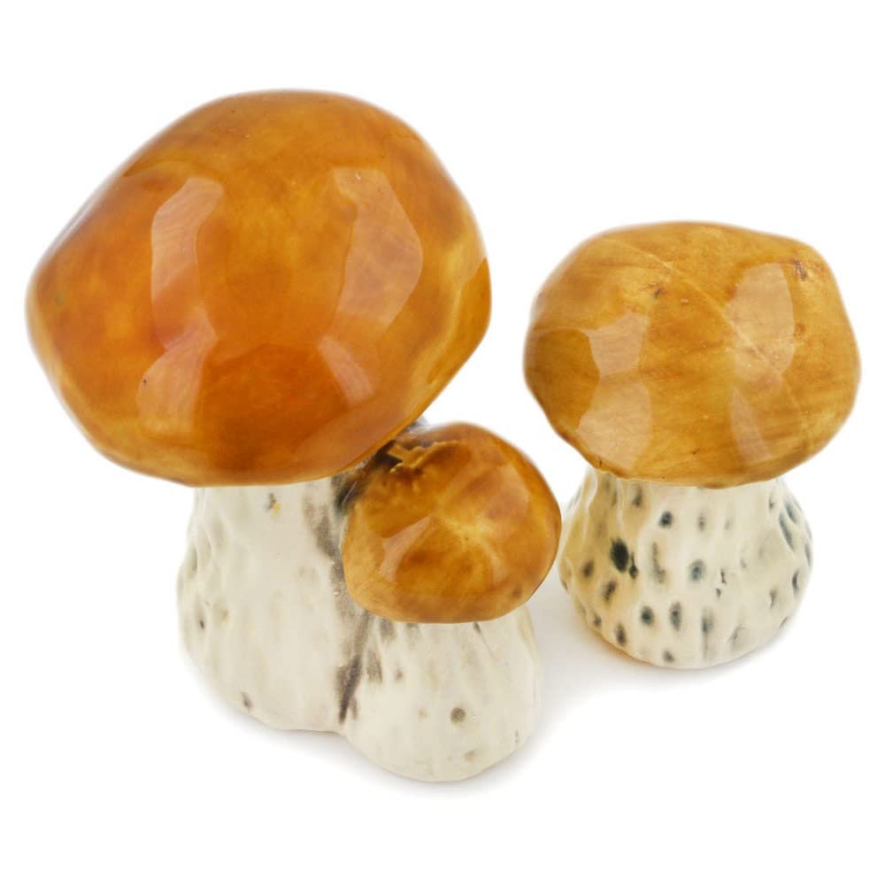 Polmedia Polish Pottery Mushroom Figurine - Brown Pattern Made in Poland