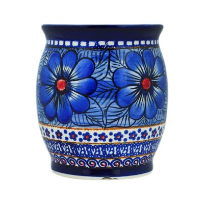 Polmedia Polish Pottery Utensil Jar UNIKAT - Blue Heaven Pattern Handmade in Boleslawiec Poland + Certificate of Authenticity