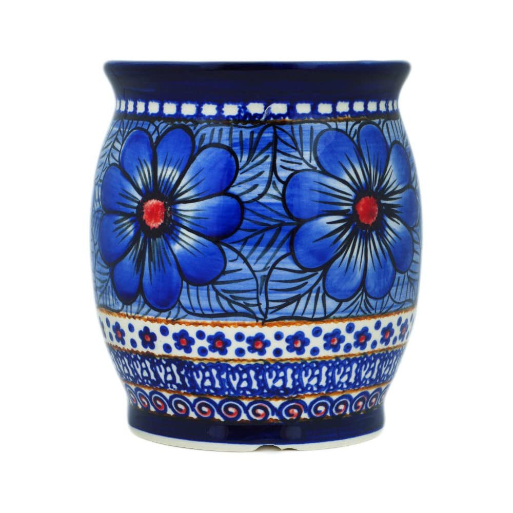 Polmedia Polish Pottery Utensil Jar UNIKAT - Blue Heaven Pattern Handmade in Boleslawiec Poland + Certificate of Authenticity