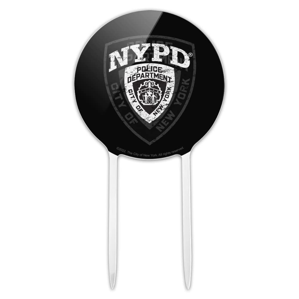 Acrylic NYPD B&W Shield Cake Topper Party Decoration for Wedding Anniversary Birthday Graduation