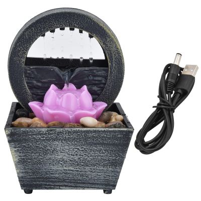 Indoor Water Fountains Lotus Lamp, Illuminated Relaxation Zen Tabletop Fountains Water Feature Feng Shui Ornaments with LED Lights for Home Office Bedroom Decoration