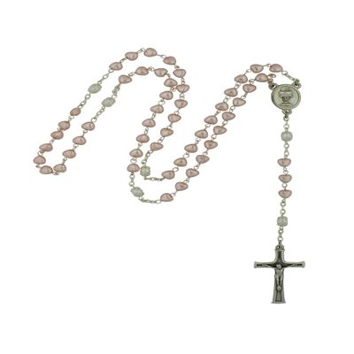 First Holy Communion Rosary for Boys and Girls | Includes Strong Plastic Case | Great Catholic Gift for First Communion | Host and Chalice Centerpiece with Italian Crucifix (Pink Hearts)