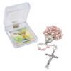 First Holy Communion Rosary for Boys and Girls | Includes Strong Plastic Case | Great Catholic Gift for First Communion | Host and Chalice Centerpiece with Italian Crucifix (Pink Hearts) view 3