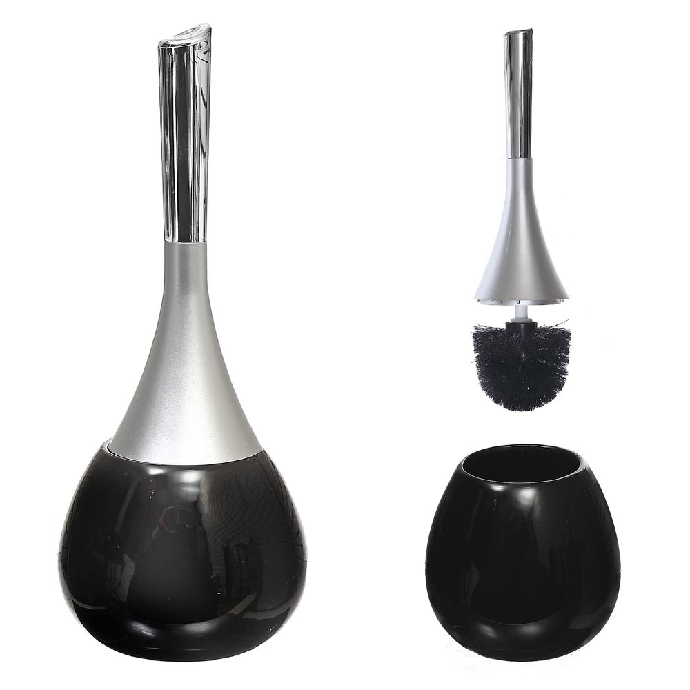 ih casa dcor Dolomite Toilet Holder and Brush (Black)