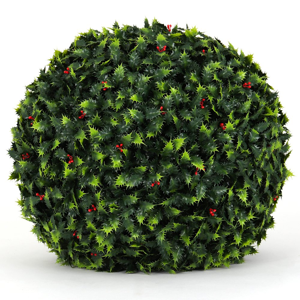 3rd Street Inn Holly Topiary Ball - 19" Artificial Topiary Plant - Wedding Decor - Indoor/Outdoor Artificial Plant Ball - Topiary Tree Substitute (1, Holly)