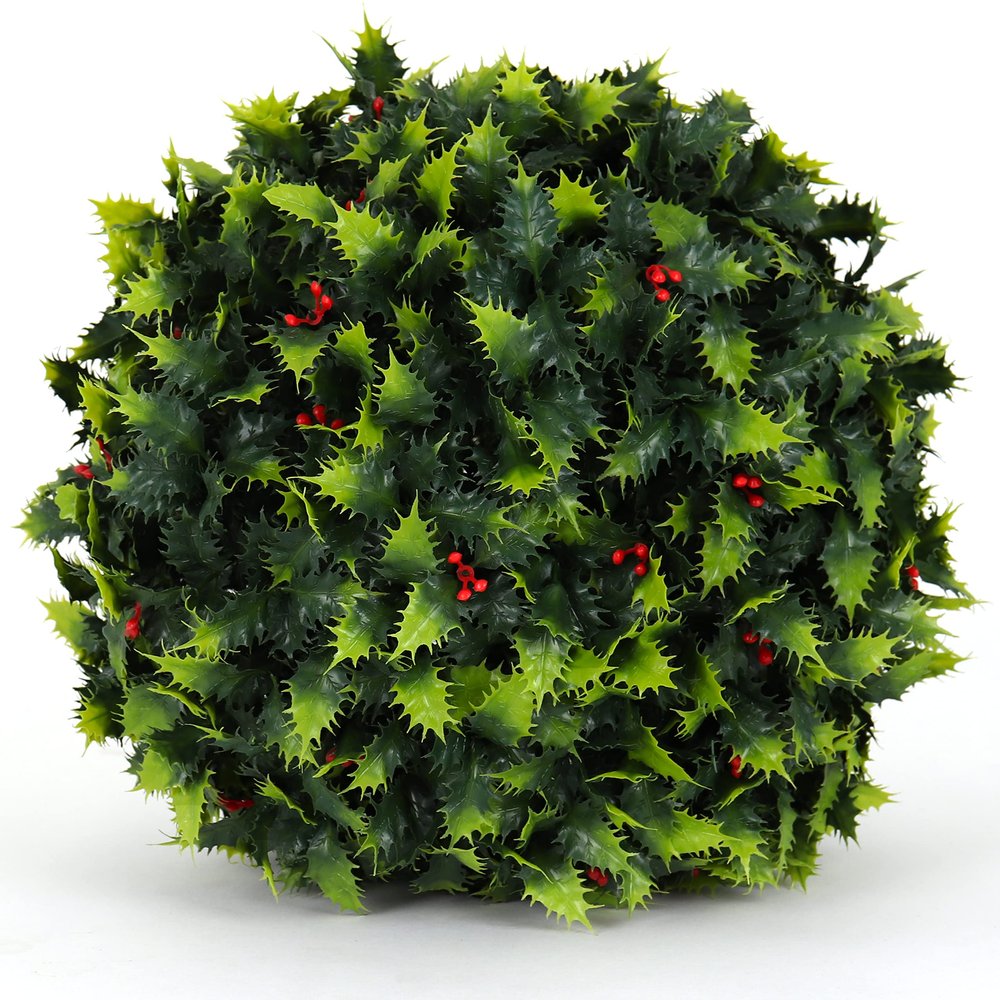 3rd Street Inn Holly Topiary Ball - 11" Artificial Topiary Plant - Wedding Decor - Indoor/Outdoor Artificial Plant Ball - Topiary Tree Substitute (2, Holly)