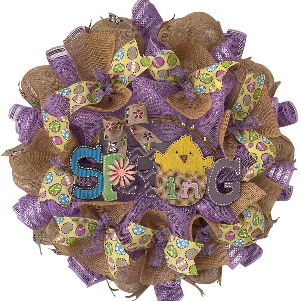 Spring Wreath, Luxury Handmade - Burlap Spring Chick Front Door Decor, 24 or 28 Inch
