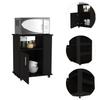Munich Microwave Cabinet Kitchen Cart with Open Shelf, 3 Side Shelves, Casters, and 2 Interior Shelves, Black view 2