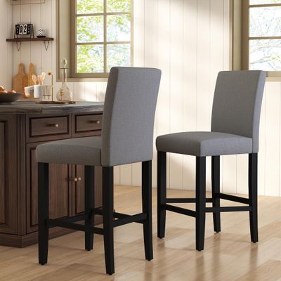 GOTMINSI Counter Height Bar Stool, Classic Upholstered 24 Inches Counter Height Stools Set of 2 barstools with Solid Wood Legs and Grey Fabric