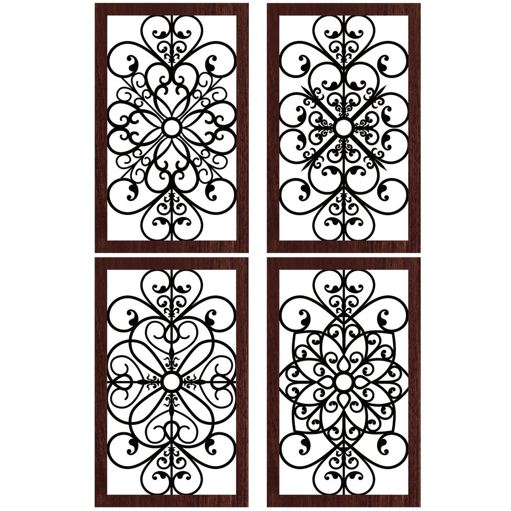 4 Pieces Thicken Rustic Wall Decor Modern Farmhouse Wooden Hollow Carved Design Wall Art for Living Room Bedroom Hallway Decor Office Kitchen Wall Decoration (Traditional Style)