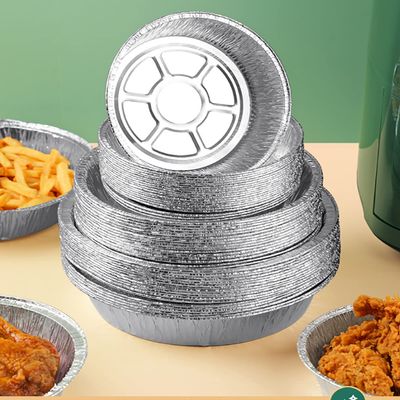 50 PCs Disposable Foil Baking Pans - 6 / 7 / 8 Inch Special Barbecue Baking for Air Fryer - Non-Stick and Oil Absorption Circular Kitchen Paper - Round Oil-Proof Foil Baking Pans for Fryer