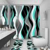 4Pcs Turquoise Shower Curtain Sets with Non-Slip Rugs, Toilet Lid Cover and Bath Mat, Black and Gray Bathroom Decor Set Accessories Fabric Waterproof Shower Curtains with 12 Hooks, 72 x 72 Inch view 1