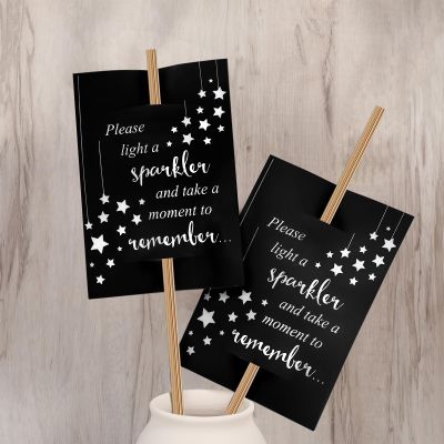Outus 50 Pieces Memorial Sparkler Cards, No Sparkler - Celebration of Life Decorations Funeral Cards Double Sided for Birthday Anniversary Funeral Memorial Service(Black)