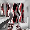 beifivcl 4Pcs Red Shower Curtain Sets with Non-Slip Rugs, Toilet Lid Cover and Bath Mat, Black and Gray Bathroom Decor Set Accessories Fabric Waterproof Shower Curtains with 12 Hooks, 72 x 72 Inch view 1