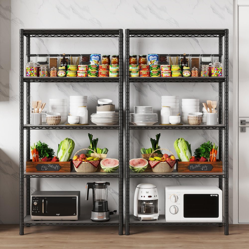 EZPEAKS 2 Pack Shelving - 5 Tier Storage Shelves, Metal Shelves Adjustable 30''W x 14''D x 47''H Garage Storage Shelves 150 LBS Loading Capacity Shelving Units with Liner Wire Rack