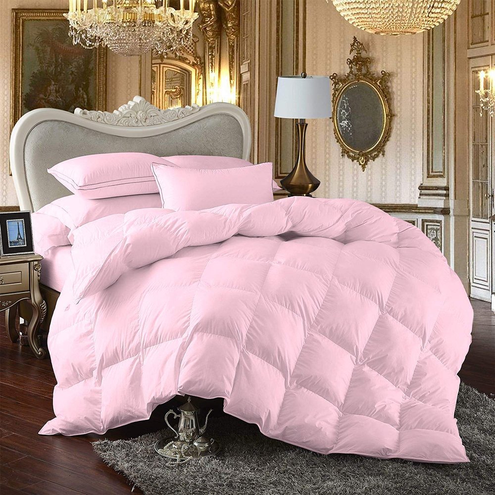 100% Egyption Cotton Comforter 100 Series 300 GSM 3 PC Comforter Set Fill Power Buffy Overfilled All Season Baby Pink - Queen Size Soft Quilted with Corner Tabs, Winter Warm Fluffy