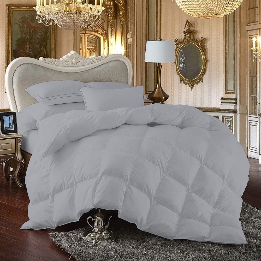 100% Egyption Cotton Comforter 100 Series 300 GSM 3 PC Comforter Set Fill Power Buffy Overfilled All Season Silver - Full Size Soft Quilted with Corner Tabs, Winter Warm Fluffy