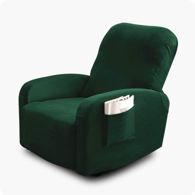 4 Pieces Velvet Recliner Chair Cover, Stretch 1 Seat Recliner Sofa Slipcover Soft Anti-Slip Reclining Armchair Cover with Pocket Furniture Protector for Dog Cat (Green)
