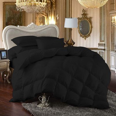 100% Egyption Cotton Comforter 100 Series 300 GSM 3 PC Comforter Set Fill Power Buffy Overfilled All Season Black - Full Size Soft Quilted with Corner Tabs, Winter Warm Fluffy