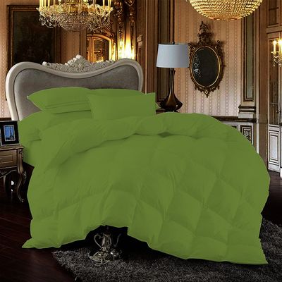 100% Egyption Cotton Comforter 100 Series 300 GSM 3 PC Comforter Set Fill Power Buffy Overfilled All Season Moss - Oversized Queen Size Soft Quilted with Corner Tabs, Winter Warm Fluffy
