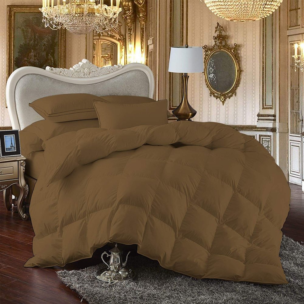 100% Egyption Cotton Comforter 100 Series 300 GSM 3 PC Comforter Set Fill Power Buffy Overfilled All Season Taupe - Twin XL Size Soft Quilted with Corner Tabs, Winter Warm Fluffy