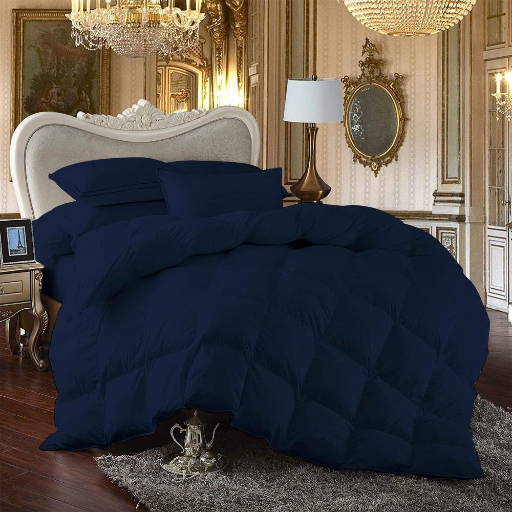 100% Egyption Cotton Comforter 100 Series 300 GSM 3 PC Comforter Set Fill Power Buffy Overfilled All Season Navy Blue - California King Size Soft Quilted with Corner Tabs, Winter Warm Fluffy