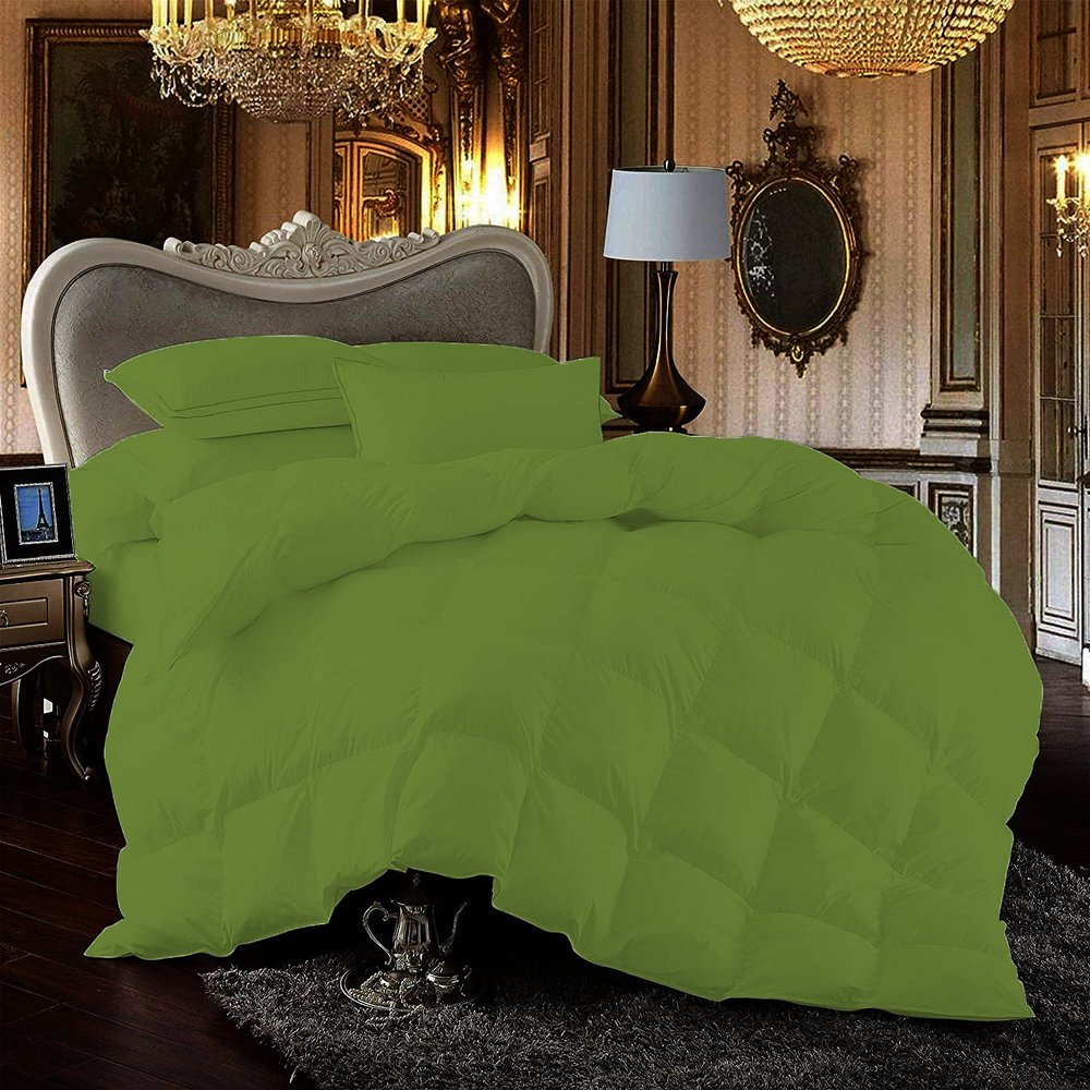 100% Egyption Cotton Comforter 100 Series 300 GSM 3 PC Comforter Set Fill Power Buffy Overfilled All Season Moss - Full Size Soft Quilted with Corner Tabs, Winter Warm Fluffy