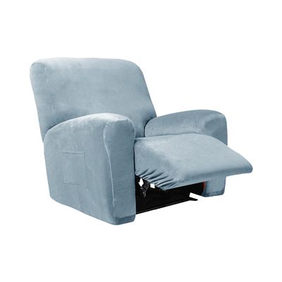 4 Pieces Velvet Recliner Chair Cover, Stretch 1 Seat Recliner Sofa Slipcover Soft Anti-Slip Reclining Armchair Cover with Pocket Furniture Protector for Dog Cat (Light Blue)