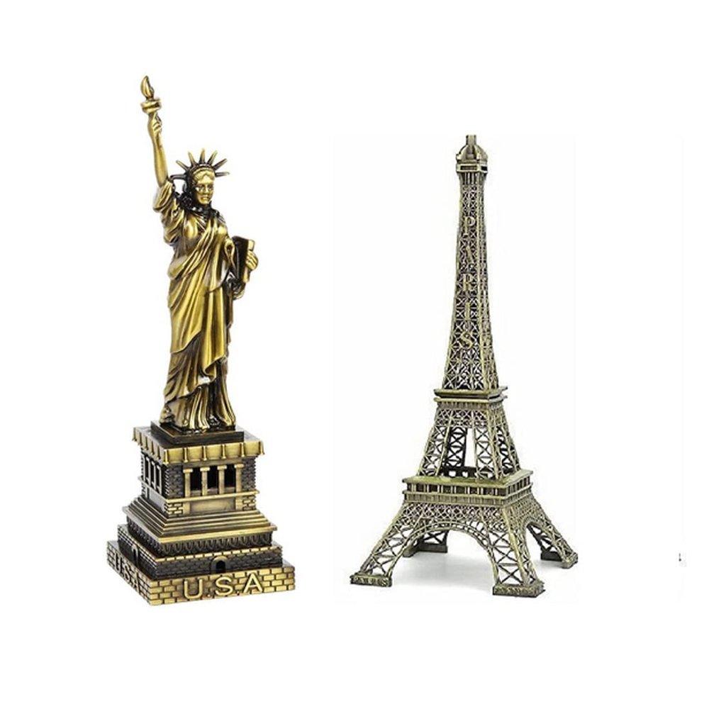 Ak Handicraft Statue Of Liberty (6 Inch), Eiffel Tower (7 Inch) Metal Statue Combo Pack | Home Decor Item .