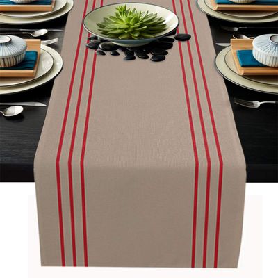 Table Runner 72 inches Long for Table Decoration Retro Brown Beckground Red Stripes Coffee Table Runner for Kitchen/Dining Runners for Party Home Decor 14x72in