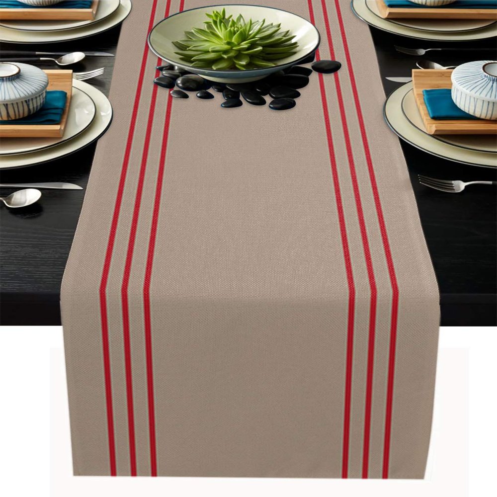 Table Runner 72 inches Long for Table Decoration Retro Brown Beckground Red Stripes Coffee Table Runner for Kitchen/Dining Runners for Party Home Decor 14x72in