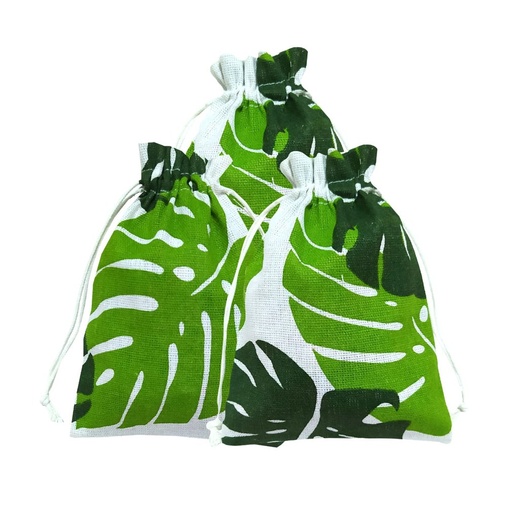 Hawaiian Luau Party Gift Treat Bags Drawstring Gift Bag Tropical Leaves Birthday Party Favor Bag Monstera Leaves Bags for Aloha ,Safari Jungle Birthday Party , Summer Party Favor Bags Supplies