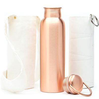 Kitchen Science Ayurvedic 34oz Copper Water Bottle with Canvas Bag & Sleeve Leak-Proof Drinking Bottle