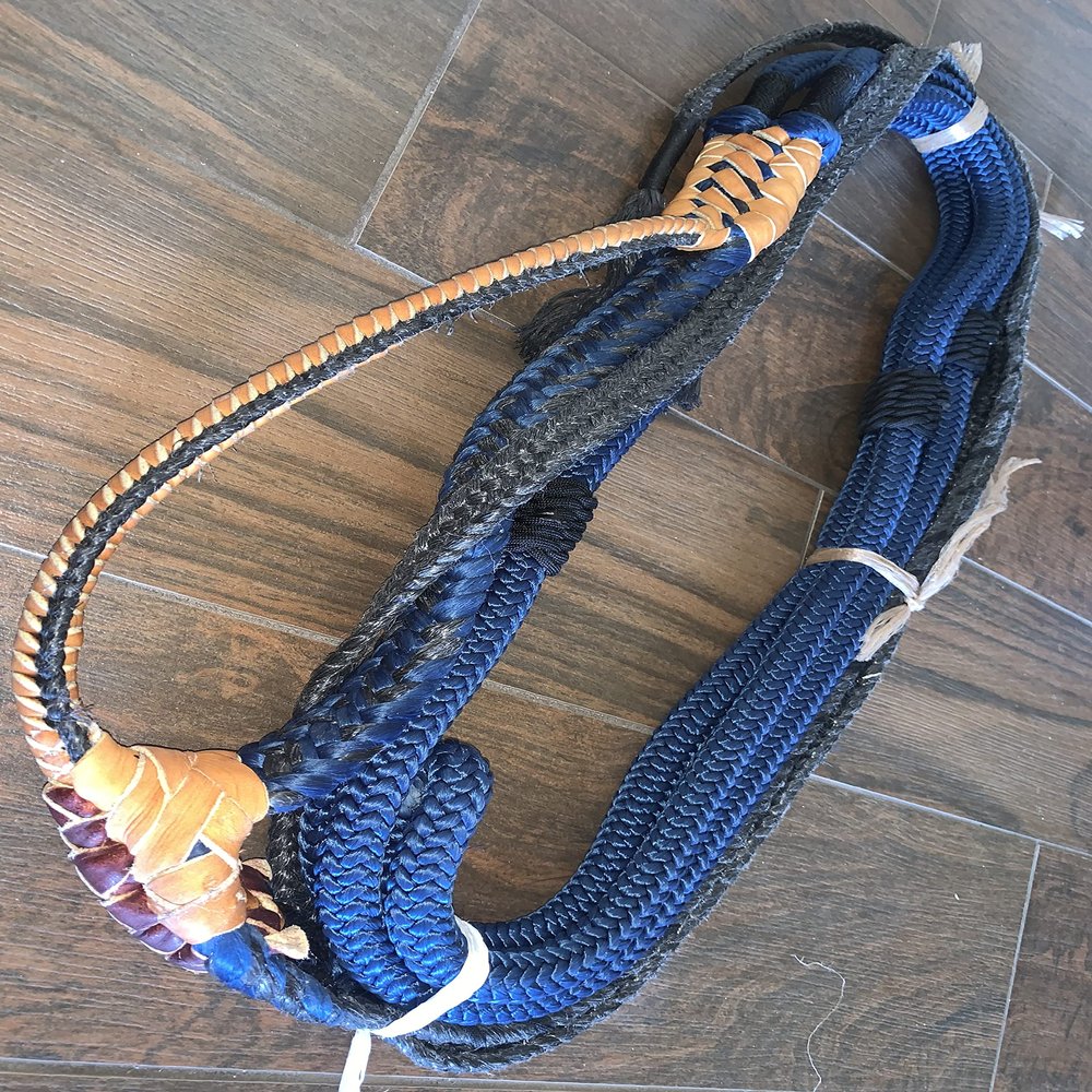 Brazilain Navy Blue on Black Poly Pro 7x9LH 3/4" x 3/4" Bull EPT Bull Ropes Full Brazilian 16'